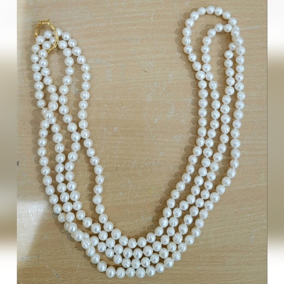 Freshwater Pearl Collar Necklace Yellow Gold 4 Strand 20'' - Picture 5 of 8